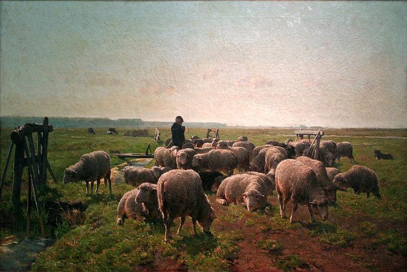 Cornelis Van Leemputten Landschap met herder en kudde schapen oil painting image